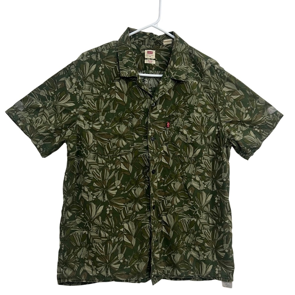Levis Mens Relaxed Fit Short Sleeve Button Down Shirt Green Tropical‎ Floral M
